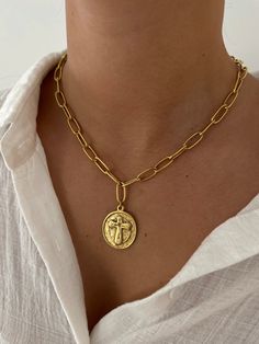 Anituqed gold necklace with coin, 17in Gold Plated Coin Pendant Charm Necklaces, Gold Plated Medallion Necklace With Clavicle Chain, Gold Plated Coin Pendant Charm Necklace, Gold-plated Medallion Necklace With Clavicle Chain, Yellow Gold Clavicle Chain Coin Necklace, Gold Plated Medallion Coin Necklace With Clavicle Chain, Gold Coin Clavicle Chain Necklace, Gold Plated Round Pendant Coin Necklace, Gold Coin Necklace With Clavicle Chain