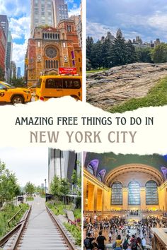 the new york city subway is shown in this collage with text reading amazing free things to do in new york city