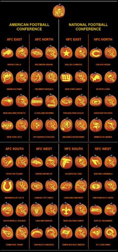 an orange and black poster with different types of pumpkins