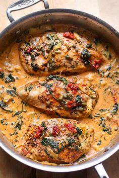 Creamy Tuscan Chicken with Spinach, Artichokes, Sun-Dried Tomatoes, Capers Tuscan Chicken With Spinach, Sun Dried Tomato Chicken, Easy Weeknight Recipes, Tuscan Salmon Recipe, Creamy Tuscan Chicken, Tuscan Garlic Chicken, Creamy Chicken Recipes, Tomato Chicken