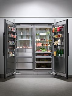 an open refrigerator with its doors wide open