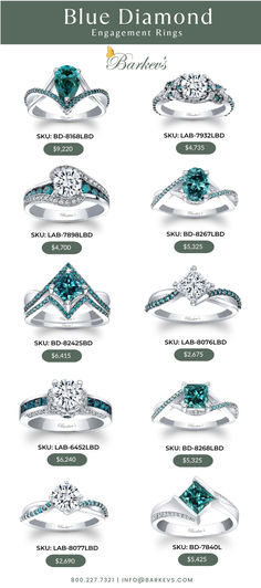 blue diamond rings with different styles and colors