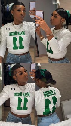 Football Outfits For Women Black, Football Girlfriend Shirts Ideas Black, Wearing His Jersey Football, Football Mom Outfits Black Women, Football Shirts For Girlfriends Black, Bestie Football Shirts, Gf Wearing Bf Football Jersey, Football Jacket Girlfriend, Football Gf Outfits Highschool