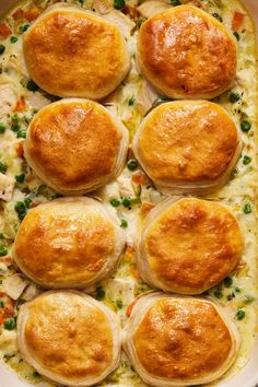 a casserole dish filled with chicken pot pies