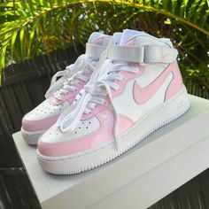 (eBay) Find many great new & used options and get the best deals for Bubble Gum Pink Custom Air Force 1 Low/Mid/High Sneakers at the best online prices at eBay! Free shipping for many products! Nike Shoes High Tops Kids, Air Jordans Baby Pink, Baby Pink Air Force 1, Pink Custom Air Force, Paint For Shoes, Crease Protector, Air Force One Shoes, Air Force 1 Sneakers, Air Force 1 Mid