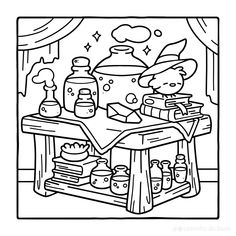 a black and white drawing of a kitchen table