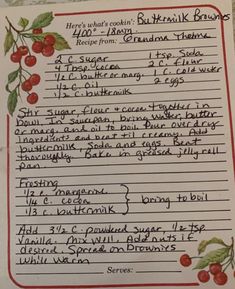 a handwritten recipe with cherries on it