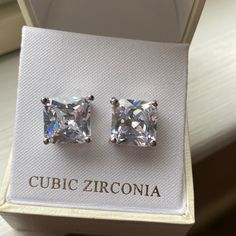 Square Cut ,Sparkly ,Stud Cubic Zirconia Silver Earrings Square Shape Diamond Earrings, Diamond Square Earrings, Classic Sparkling Crystal Earrings For Gift, Square Diamond Studs, David Yurman Earrings, Summer Wishlist, Silver Crystal Earrings, Earrings Square, Silver Diamond Earrings