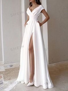 Wedding Classy, Womens Prom Dresses, Dress Women Elegant, Satin Wedding Dress, فستان سهرة, White Dresses For Women, Black Prom Dresses, Elegant Wedding Dress, Evening Party Dress