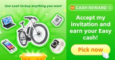 an advertisement for the cash reward program with images of bicycles, laptops and other items