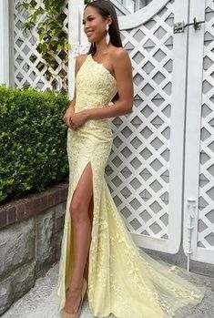 Sheath One Shoulder Yellow Prom Dress from Sancta Sophia