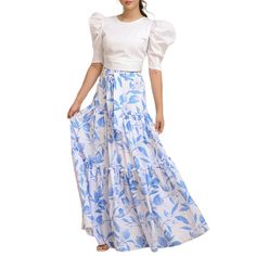 Blue Floral Print Chiffon Maxi Skirt Chiffon Maxi Skirt, Floral Print Chiffon, Chiffon Maxi, Blue Floral Print, Vintage Casual, Casual Skirt, Print Chiffon, Casual Skirts, Blue Floral