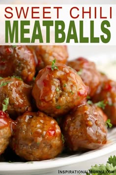 sweet chili meatballs on a white plate