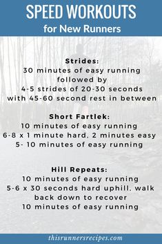 a poster with instructions to speed workouts for new runners