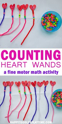 valentine's day activity for kids counting heart wands and fine motor math activity