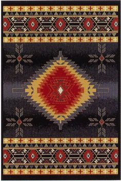 an area rug with different colors and designs