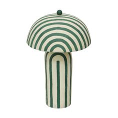 a green and white striped mushroom shaped object