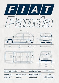 a blueprint drawing of the fiat panda