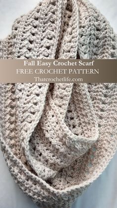 an easy crochet scarf with text overlay that reads, fall easy crochet scarf free crochet pattern