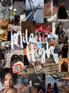 collage of multiple images with people and sports related items in the middle one has words that read mile high