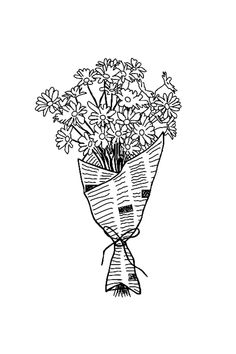 a bouquet of flowers is drawn in black and white