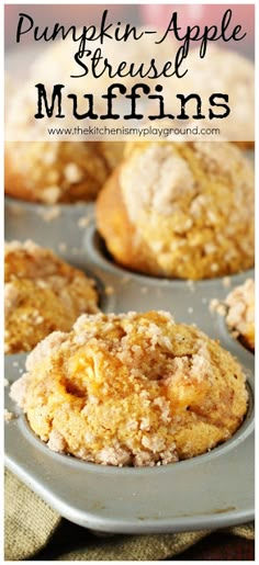 pumpkin - apple muffins in a muffin tin with the title above it