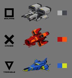 an image of some type of sci - fi spaceships in different colors and shapes