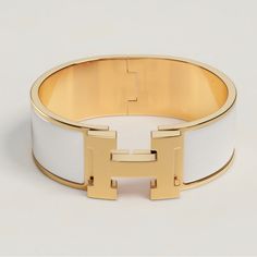 Wide Bracelet In Enamel With Gold-Plated Hardware. Made In France Circumference: 7" | Width: 0.79" Size Pm Purchased At Hermes Boutique In Miami. Hermes Boutique, H Bracelet, Hermes Jewelry, Wide Bracelet, Womens Jewelry Bracelets, Made In France, Miami, Plating, Women Jewelry