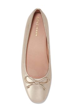 A dainty bow adds a dose of sweetness to a ballet flat shaped from buttery-soft leather and modernized by a squared toe. Leather upper/synthetic lining/rubber sole Imported Spring Ballet Flats With Bow And Square Toe, Formal Flats, Dream Wishlist, Gold Ballet Flats, Flat Shapes, Womens Ballet Flats, Leather Ballet Flats, Ballet Flat, Fall Wardrobe