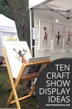 an easel with some pictures on it and the words ten craft show display ideas