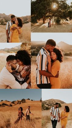 a collage of people standing in a field