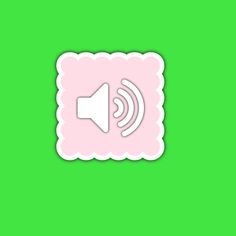 a pink square button with a white sound icon on the center, and a green background