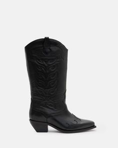 Staying true to their vintage roots, the Dolly Western Boots are made from leather with delicate stitchwork all-over. The authentic shape is slightly chunkier in the heel for a modern spin. The perfect boot to pair with floral prints, oversized tees and mini skirts - make them your new go-to.   This style fits true to size Pointed toe Pull on Detailed stitchwork Comfortable fixed cushioned insole Urban Cowboy, Leather Western Boots, Leather Cowboy Boots, Leather Boots Women, Western Leather, Goat Leather, Black Leather Boots, Jeans For Sale, Fall Trends