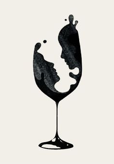 a drawing of a wine glass with the face of a man and woman in it