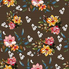 an image of flowers and leaves on a brown background seamless wallpaper pattern that can be used for clothing, fabric or home decor