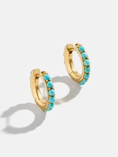 Shop the 
          Ends Tonight: Enjoy 20% Off 
        
18K Gold Semi-Precious Huggie Earrings - Turquoise at the official Baublebar site. 20% Off Ends Tonight: It’s Prime Time. Discount auto applied in cart.. Turquoise And Gold Earrings, Opal Earring Stack, Turquoise And Gold Jewelry, Gold Turquoise Jewelry, Gold And Turquoise Jewelry, Earring Stack Ideas, Turquoise Jewelry Gold, Earring Stacks, Cruise Clothes