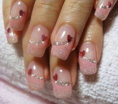 Pink Gel Nails, Fingernail Designs, Valentine Nail Art, Nagel Tips, Nails French Tip, Heart Nail Art, Nail Designs Valentines, Heart Nail, Valentine Nails