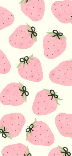 a pattern with pink strawberries and black bows on white background for wallpaper or fabric