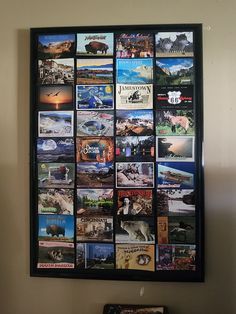 a black framed poster with many pictures on it