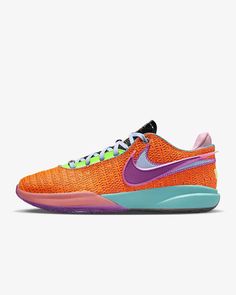 Brand-new in the box. Never tried on. Nike Lebron XX Total Orange / Green Strike / Hot Punch / Vivid Purple See drop-down menu for available sizes. Please email me with any questions Lebron 20, Lebron James Lakers, Lebron James Shoes, Nike Symbol, Expensive Shoes, Volleyball Shoes, Nike Lebron, Nike Store