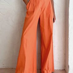 Commense Brand, Unworn With Tags On. Fits Like A True Small. Selling Because I Decided They Were Too Bright For Work. I Give Preference To Bundles! Please See My Other Items. Cotton Wide Leg Pants, Linen Design, Summer Pants Women, Mid Waist Pants, Work Pants Women, Orange Pants, Loose Trousers, Wide Leg Linen Pants, Linen Trousers