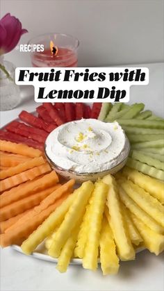 fruit fries with lemon dip on a plate