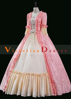 Women Pink Floral Tea Party Garden Gown Marie Antoinette Dress Condition: Brand New  Color:Pink  Material: This dress made of High Quality Jacquard, soft,smooth and comfortable to wear  Sleeve Length: Long Flare Sleeve  Dresses Length:Floor-Length  Neckline: amp;nbsp; Square Collar  Decoration: Ruffles + Lace  Package Includes:  Dress    The length of skirt about 45 inches (114 cm) long from waist to hem regardless of size. This dress is pictured with a 6-hoop skirt Petticoat underneath to achie Rococo Pink Dress For Costume Party, Rococo Style Pink Dress For Costume Party, Pink Rococo Dress For Costume Party, Pink Fitted Victorian Dress For Costume Party, Pink Fitted Rococo Victorian Dress, Pink Ruffled Gown For Fancy Dress, Pink Fitted Gown For Fancy Dress, Pink Gown For Spring Fancy Dress, Spring Pink Gown For Fancy Dress Events