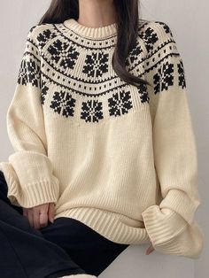 Women's Bohemian Style Loose Fit Crew Neck Sweater Apricot Casual  Extra-Long Sleeve Knitwear Colorblock,Geometric,Tribal Pullovers Non-Stretch  Women Clothing, size features are:Bust: ,Length: ,Sleeve Length: Apricot Sweater, Pull Oversize, Extra Long Sleeves, Styl Boho, Autumn Fashion Casual, Boho Stil, Inspiration Mode, Outdoor Wear, Outfit Set