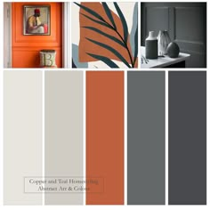 an orange and gray color scheme with the words copper and teal homes