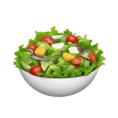 a salad with lettuce, tomatoes, cheese and other toppings in a white bowl