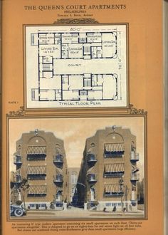 the queen's court apartments plan and floor plans, from an early 1900's catalog