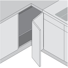 a drawing of an open cabinet door