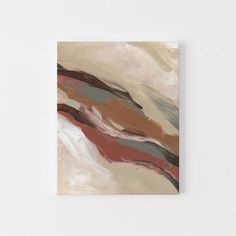 an abstract painting on a white wall with brown, pink and grey colors in the background