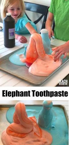 two children are playing with an elephant toothpaste